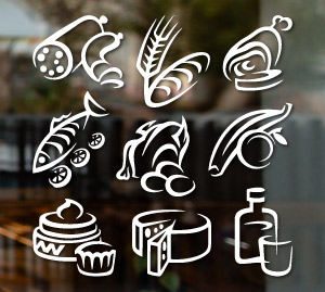 Набір продуктів - наклейка на вікно продуктового магазину