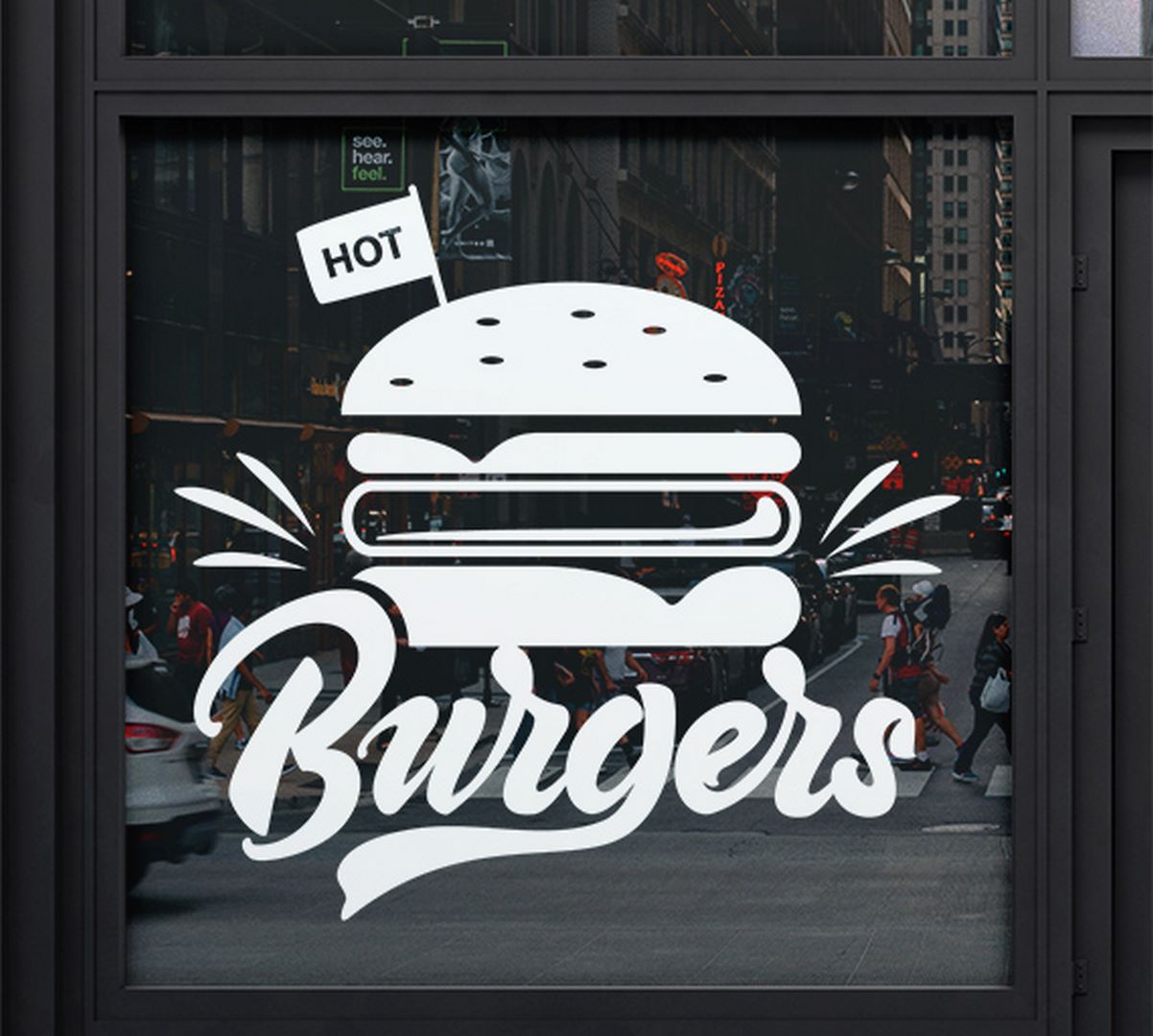 Реклама на вікно - Hot burgers дизайн киоска фаст фуд
