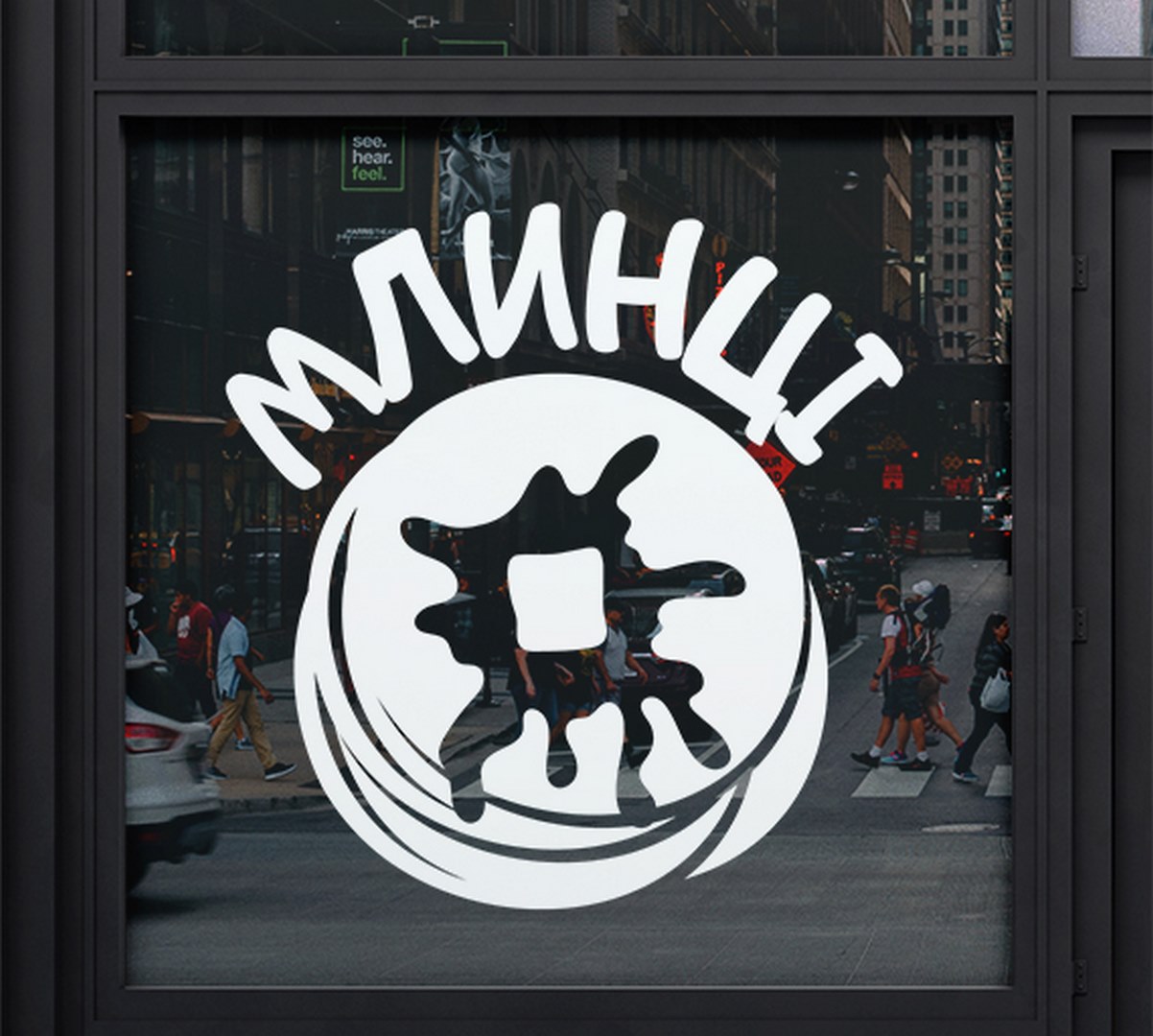 Рекламная наклейка блины на окно