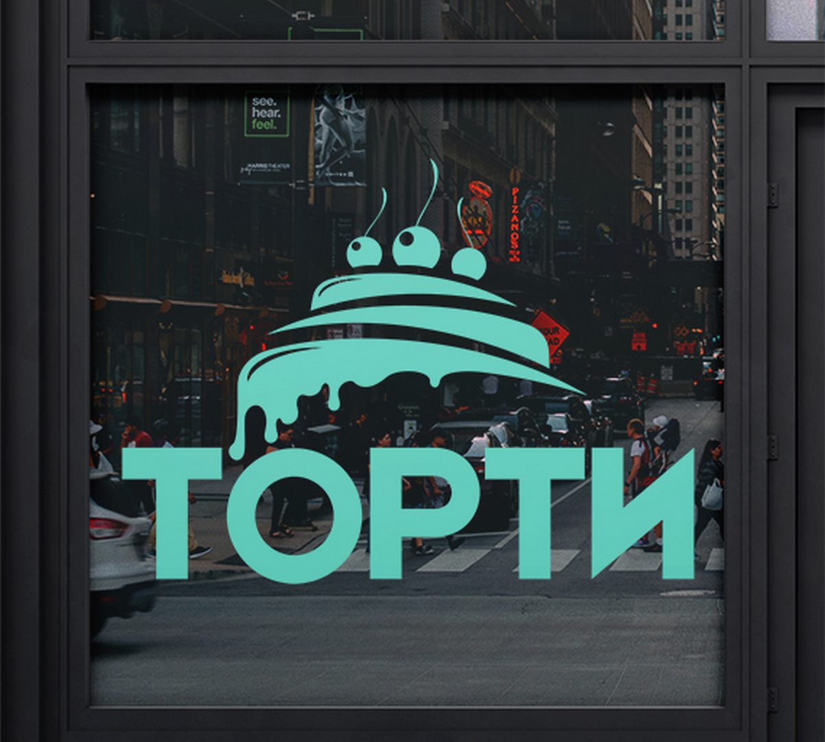 Наклейка-реклама на вікно для магазину кави чи кафе - Торти