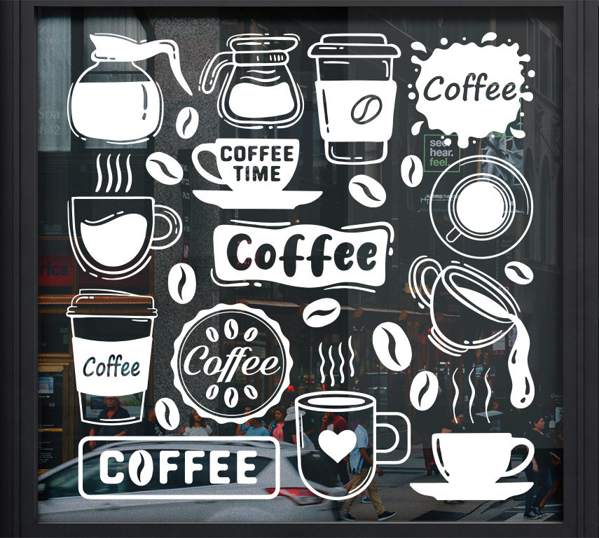 Наліпка Coffee time - малюнки чашки кави на вікна