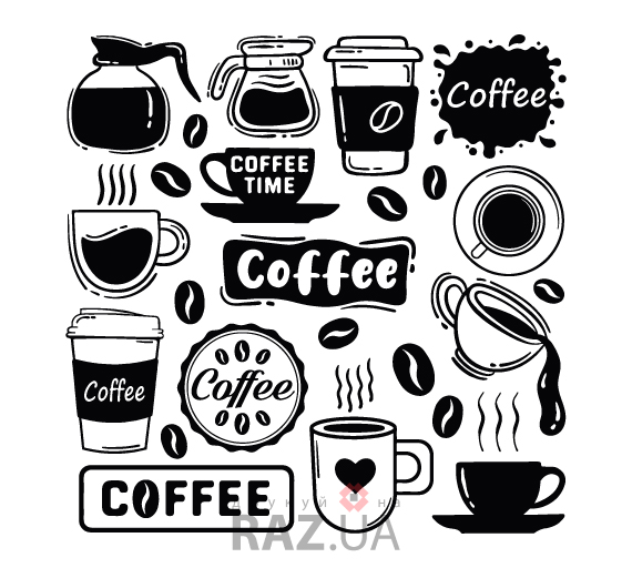 Наклейка на скло вінкно стіну для кавярні кофейни Coffee time