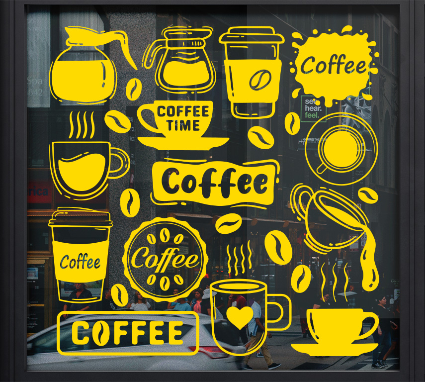 Наклейка-реклама Coffee time жовта