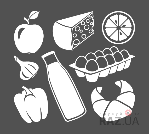 Набір продуктів для супермаркету продуктового магазину на вітрини